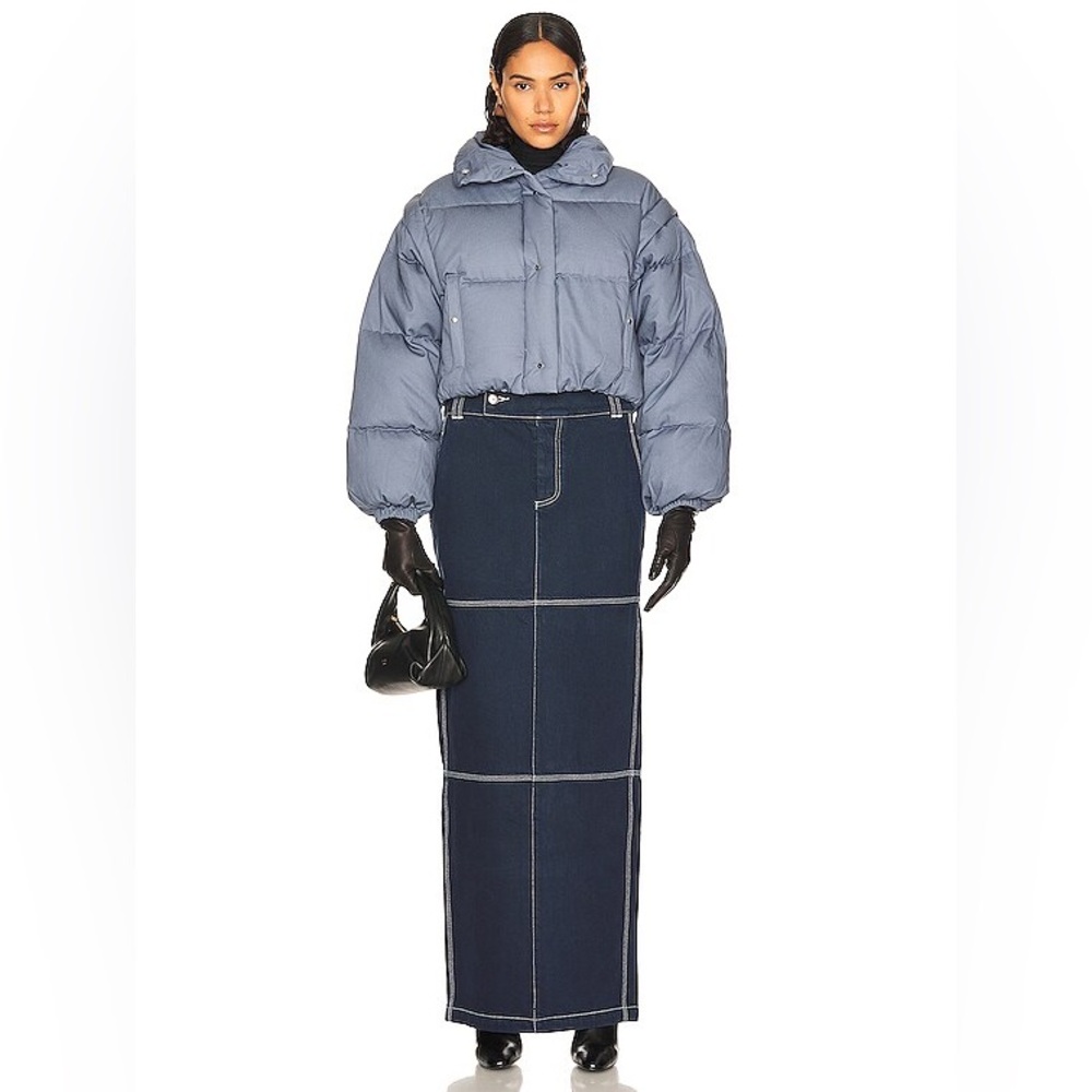 Helsa Denim Navy Maxi Skirt with Contrast Stitching